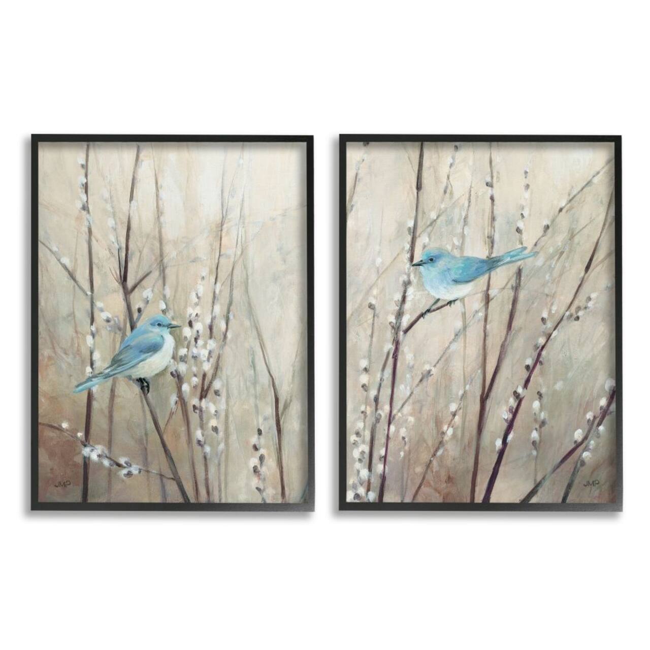 Stupell Industries Peaceful Perched Blue Birds Animal Nature Painting in Black Frame Wall Art